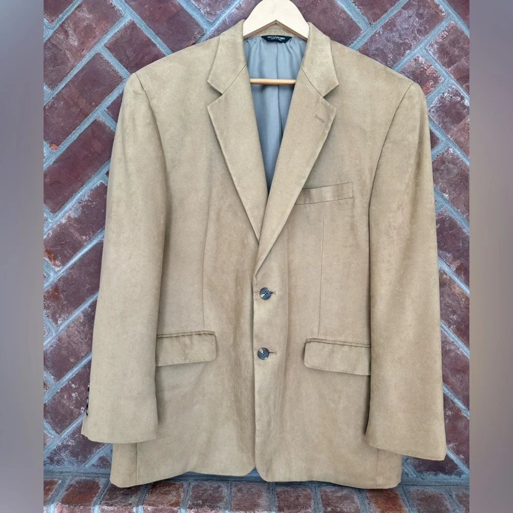 Lauren Ralph Lauren Mens 44R‎ Camel Faux Suede Leather Blazer Jacket Sport Coat